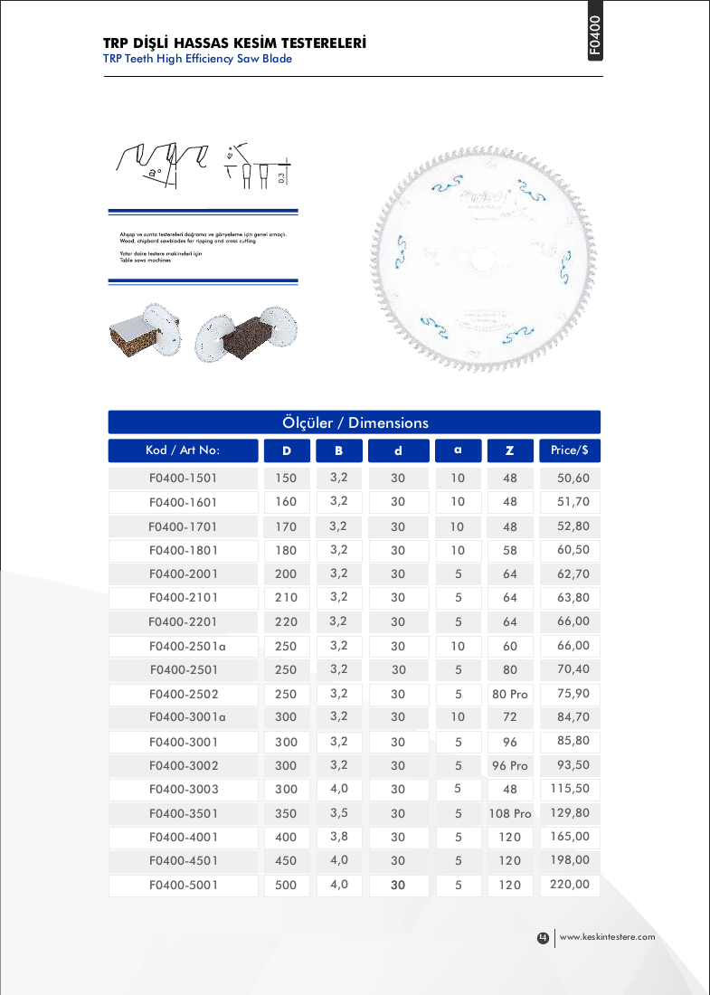 TRP DİŞLİ HASSAS KESİM TESTERELERİ - F0400