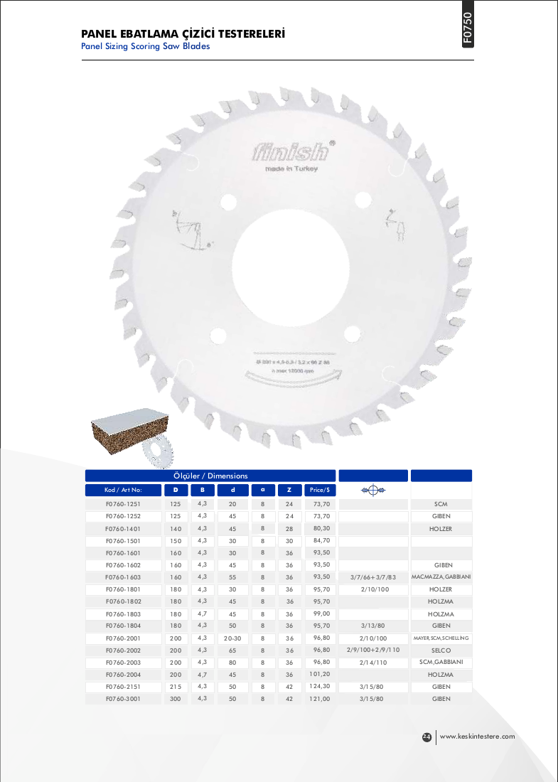 PANEL EBATLAMA ÇİZİCİ TESTERELERİ - F0760