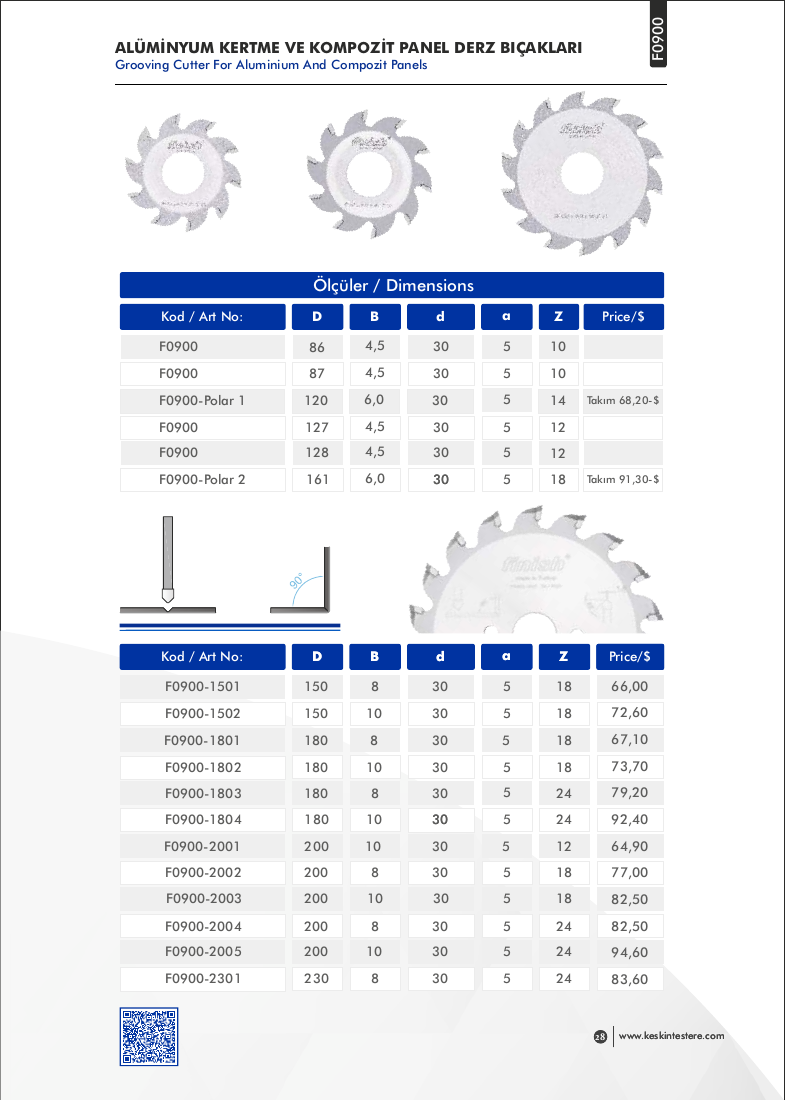 ALÜMİNYUM KERTME VE KOMPOZİT PANEL DERZ BIÇAKLARI - F0900