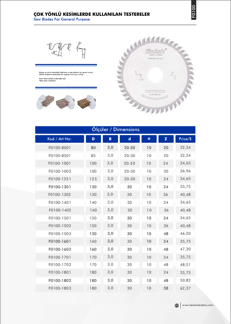 Finish freze bıçakları · F0100