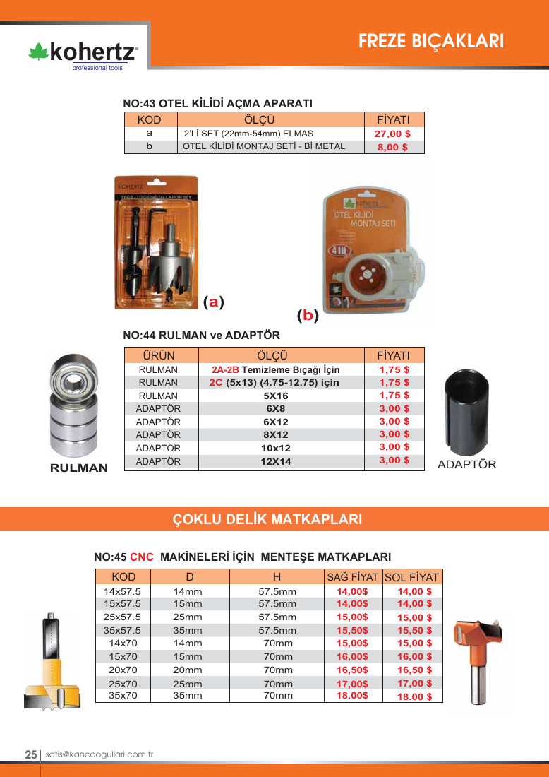 TCT ÖLÇÜ AYARLI PANÇ - RULMAN