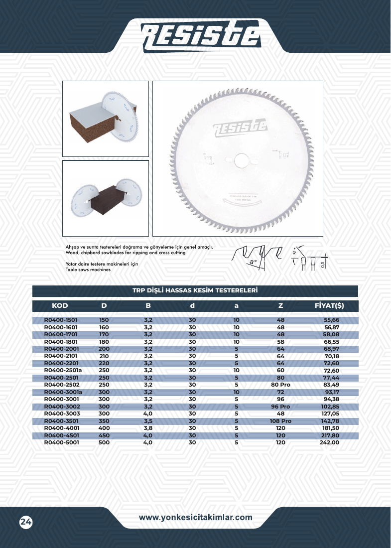 TRP DİŞLİ HASSAS KESİM TESTERELERİ - R0400-3501