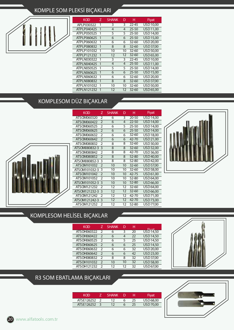 KOMPLE SOM PLEKSİ BIÇAKLARI - ATPLN030322